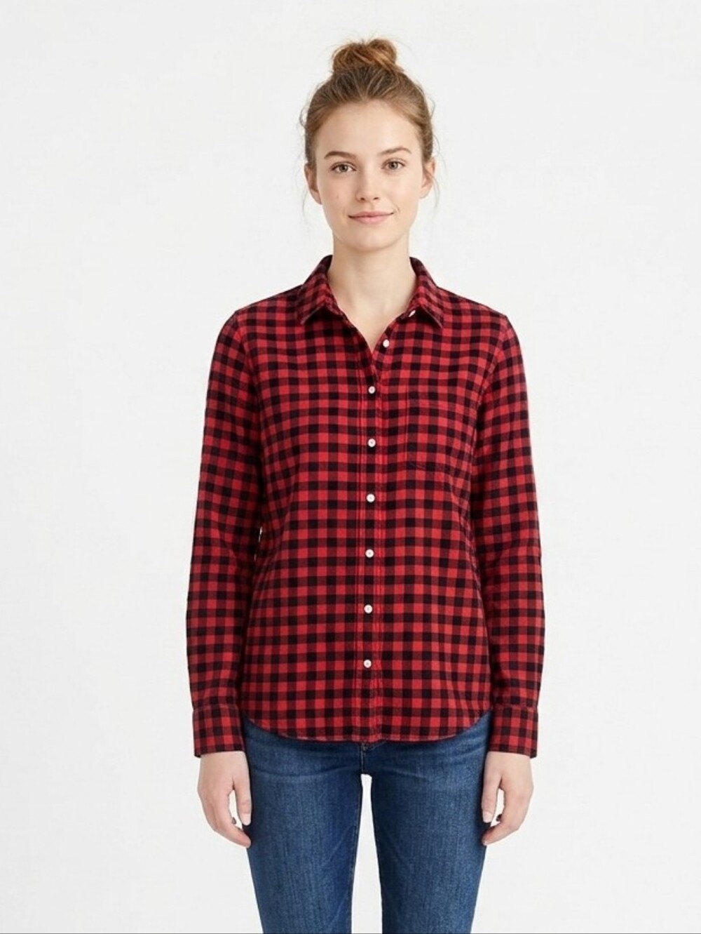 J Crew Buffalo Check Plaid Button Down Flannel Shirt Red Black Cotton Medium M